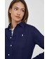 Koszula Polo Ralph Lauren koszula lniana damska kolor granatowy relaxed z kołnierzykiem klasycznym