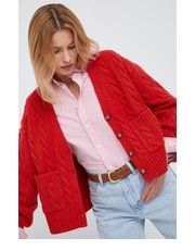 Sweter kardigan wełniany damski kolor czerwony - Answear.com Polo Ralph Lauren