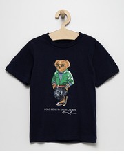 Koszulka t-shirt bawełniany dziecięcy kolor granatowy z nadrukiem - Answear.com Polo Ralph Lauren