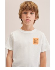 Koszulka t-shirt bawełniany dziecięcy Never kolor biały z nadrukiem - Answear.com Mango Kids