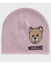 Czapka czapka kolor różowy z cienkiej dzianiny - Answear.com Moschino