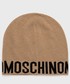 Czapka Moschino czapka wełniana kolor beżowy z cienkiej dzianiny wełniana