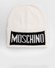 Czapka czapka z domieszką wełny kolor biały z grubej dzianiny z domieszką wełny - Answear.com Moschino