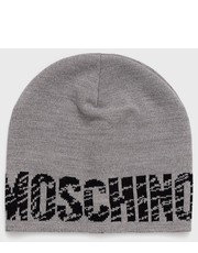 Czapka czapka wełniana kolor szary z cienkiej dzianiny wełniana - Answear.com Moschino