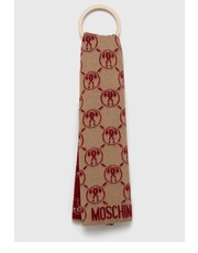 Szalik szalik z domieszką wełny kolor beżowy wzorzysty - Answear.com Moschino
