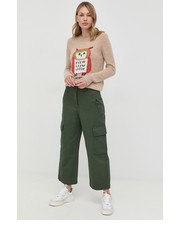 Spodnie Weekend  spodnie bawełniane damskie kolor zielony fason cargo high waist - Answear.com Max Mara