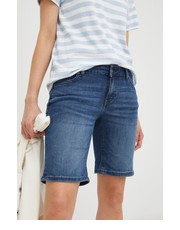 Spodnie szorty jeansowe Bermuda damskie kolor granatowy gładkie medium waist - Answear.com Mustang
