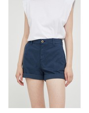 Spodnie szorty Chino Shorts damskie kolor granatowy gładkie high waist - Answear.com Mustang