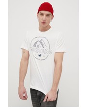 T-shirt - koszulka męska T-shirt bawełniany kolor beżowy z nadrukiem - Answear.com Mustang