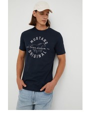 T-shirt - koszulka męska t-shirt bawełniany kolor granatowy z nadrukiem - Answear.com Mustang