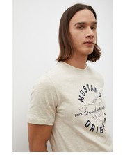 T-shirt - koszulka męska t-shirt męski kolor beżowy z nadrukiem - Answear.com Mustang