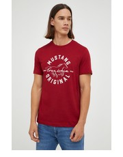T-shirt - koszulka męska t-shirt bawełniany kolor czerwony z nadrukiem - Answear.com Mustang