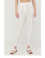 Spodnie spodnie lniane damskie kolor biały szerokie high waist - Answear.com Patrizia Pepe