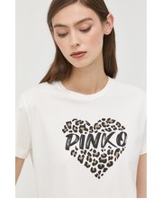 Bluzka t-shirt bawełniany kolor beżowy - Answear.com Pinko