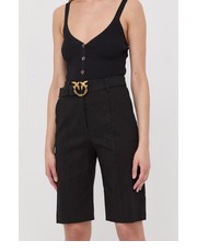 Spodnie szorty lniane damskie kolor czarny gładkie high waist - Answear.com Pinko