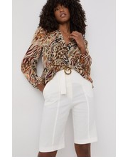 Spodnie szorty lniane damskie kolor biały gładkie high waist - Answear.com Pinko
