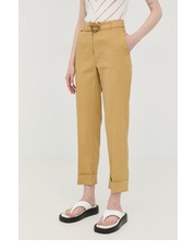 Spodnie spodnie lniane damskie kolor żółty proste high waist - Answear.com Pinko