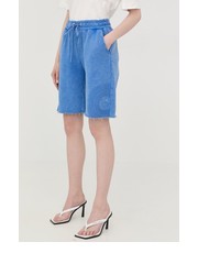 Spodnie szorty bawełniane damskie kolor turkusowy z nadrukiem high waist - Answear.com Pinko