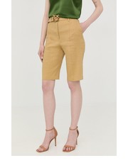 Spodnie szorty lniane damskie kolor żółty gładkie high waist - Answear.com Pinko