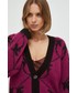 Sweter Pinko kardigan z domieszką wełny damski kolor fioletowy