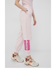 Spodnie spodnie bawełniane damskie kolor różowy z nadrukiem - Answear.com Puma