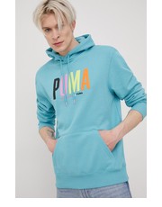 Bluza męska bluza bawełniana 533621 męska kolor turkusowy z kapturem z aplikacją - Answear.com Puma