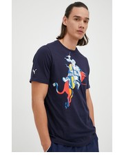 T-shirt - koszulka męska t-shirt bawełniany kolor granatowy z nadrukiem - Answear.com Puma