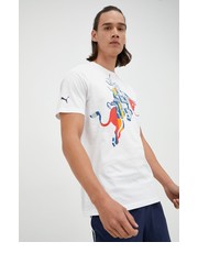 T-shirt - koszulka męska t-shirt bawełniany kolor biały z nadrukiem - Answear.com Puma