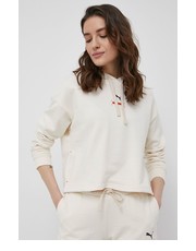 Bluza bluza bawełniana damska kolor beżowy z kapturem z nadrukiem - Answear.com Puma