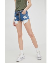 Spodnie szorty jeansowe damskie z aplikacją medium waist - Answear.com Superdry