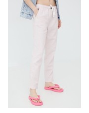 Spodnie spodnie lniane damskie kolor różowy proste high waist - Answear.com Superdry
