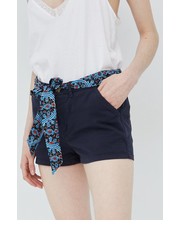 Spodnie szorty damskie kolor granatowy gładkie medium waist - Answear.com Superdry