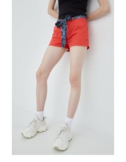 Spodnie szorty damskie kolor czerwony gładkie medium waist - Answear.com Superdry
