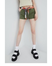 Spodnie szorty damskie kolor zielony gładkie medium waist - Answear.com Superdry