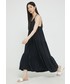 Sukienka Superdry sukienka z domieszką lnu kolor czarny midi rozkloszowana