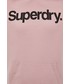 Bluza Superdry bluza damska kolor różowy z kapturem z nadrukiem