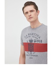 T-shirt - koszulka męska t-shirt bawełniany kolor szary z nadrukiem - Answear.com La Martina