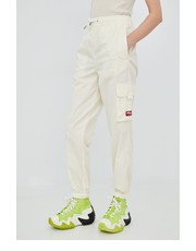 Spodnie spodnie dresowe damskie kolor beżowy joggery high waist - Answear.com Fila