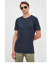 T-shirt - koszulka męska t-shirt lniany kolor granatowy gładki - Answear.com Lindbergh