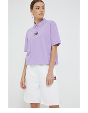 Bluzka polo bawełniane kolor fioletowy z kołnierzykiem - Answear.com Tommy Jeans