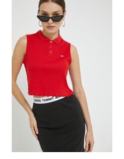 Bluzka top bawełniany kolor czerwony z kołnierzykiem - Answear.com Tommy Jeans