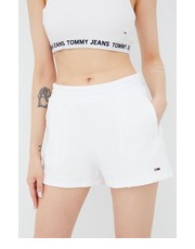 Spodnie szorty bawełniane damskie kolor biały gładkie high waist - Answear.com Tommy Jeans