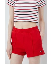 Spodnie szorty bawełniane damskie kolor czerwony gładkie high waist - Answear.com Tommy Jeans