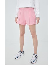 Spodnie szorty bawełniane damskie kolor różowy gładkie high waist - Answear.com Tommy Jeans