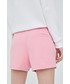 Spodnie Tommy Jeans szorty bawełniane damskie kolor różowy gładkie high waist