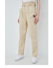 Spodnie spodnie bawełniane damskie kolor beżowy proste high waist - Answear.com Tommy Jeans