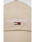 Czapka Tommy Jeans czapka bawełniana kolor beżowy z aplikacją