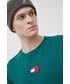T-shirt - koszulka męska Tommy Jeans Longsleeve bawełniany kolor zielony gładki