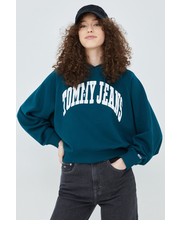 Bluza bluza damska kolor zielony z kapturem z nadrukiem - Answear.com Tommy Jeans