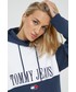 Bluza Tommy Jeans bluza damska kolor granatowy z kapturem gładka